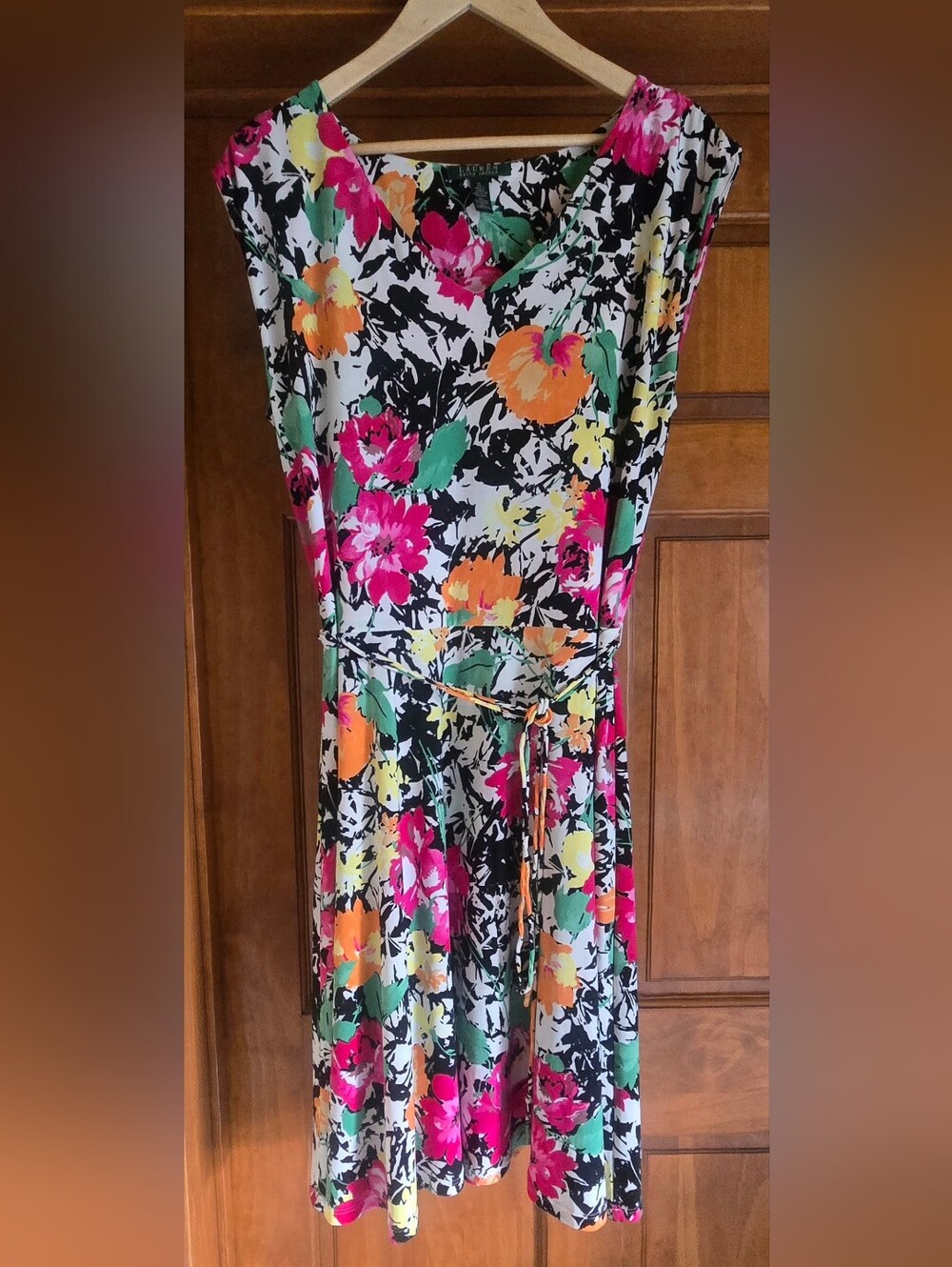 Lauren Ralph Lauren Multicolor Floral Tie-Waist Midi Dress